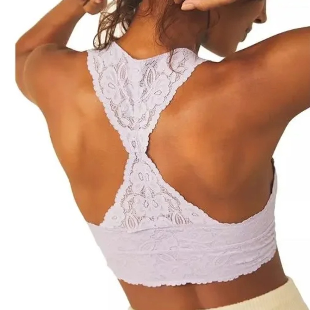 Intimately Free People Racerback Bralette Women's Lace Galloon Size Small Pink - Picture 15 of 15